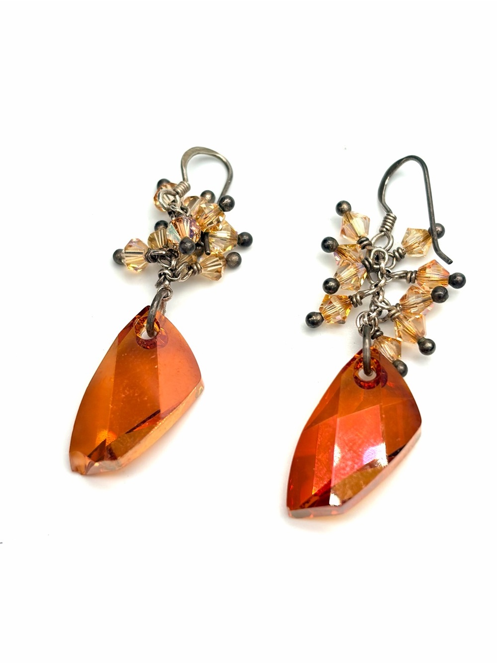 Vibrant Vintage Amber Crystal Event Chandelier Style Dangle Earrings